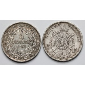 Francja, 5 franków 1851-1869 - zestaw (2szt)