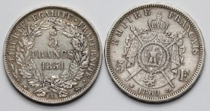 France, 5 francs 1851-1869 - set (2pc)