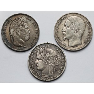 Francja, 5 franków 1833-1852 - zestaw (3szt)