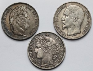 France, 5 francs 1833-1852 - set (3pc)
