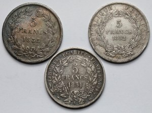 France, 5 francs 1833-1852 - set (3pc)