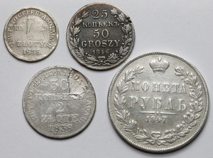 Partitions, de 50 pennies à 2 or et Rouble MW 1835-1847 - set (4pc)