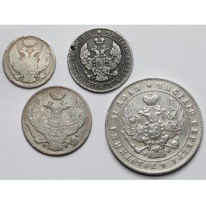 Zabory, od 50 groszy do 2 złotych i Rubel MW 1835-1847 - zestaw (4szt)