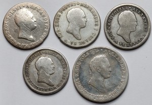 2 and 5 Polish zloty 1816-1830 - set (5pcs)