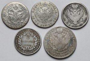 2 and 5 Polish zloty 1816-1830 - set (5pcs)