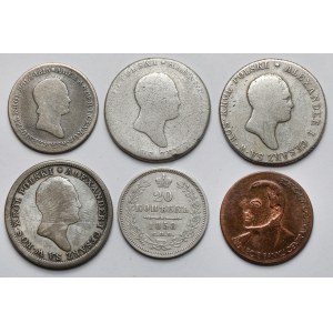 1-2 złote 1817-1830, 20 kopiejek 1858 i Żeton NBP - zestaw (6szt)