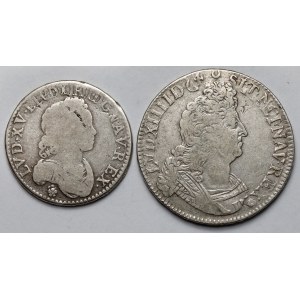 Francja, Ludwik XIV i Ludwik XV, Ecu 1702 i 1/2 ecu 1716 - zestaw (2szt)