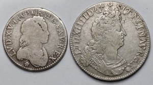 France, Louis XIV et Louis XV, écu 1702 et 1/2 écu 1716 - ensemble (2pc)