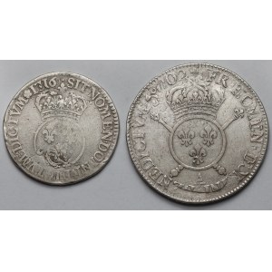 Francja, Ludwik XIV i Ludwik XV, Ecu 1702 i 1/2 ecu 1716 - zestaw (2szt)