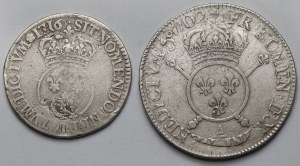 France, Louis XIV et Louis XV, écu 1702 et 1/2 écu 1716 - ensemble (2pc)