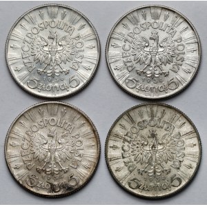 Piłsudski, 5 złotych 1935-1936 - zestaw (4szt)