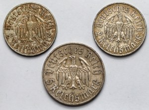 Germany, Third Reich, 2 and 5 marks 1933 - Luther (3pcs)