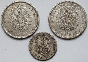 Germany, Württemberg, 2-5 marks 1875-1876 - set (3pcs)