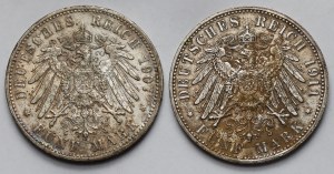 Germany, Bavaria and Württemberg, 5 marks 1907-1911 - set (2pcs)