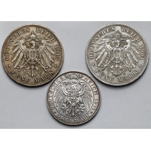 Niemcy, Prusy, 3-5 marek 1901-1913 - zestaw (3szt)