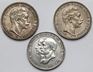 Allemagne, Prusse, 3 marques 1908-1911 - set (3pcs)