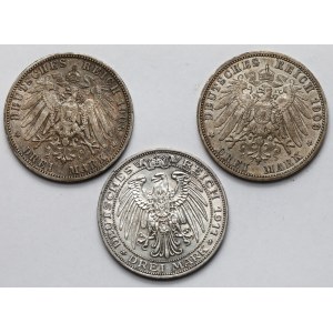 Niemcy, Prusy, 3 marki 1908-1911 - zestaw (3szt)