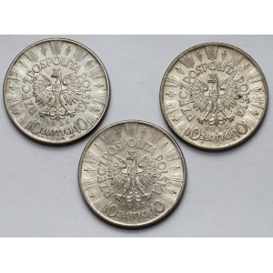 Piłsudski, 10 złotych 1935-1937 - zestaw (3szt)