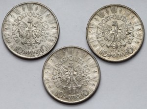 Piłsudski, 10 zloty 1935-1937 - set (3pcs)