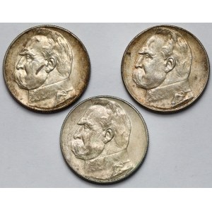 Piłsudski, 5 złotych 1935-1936 - zestaw (3szt)