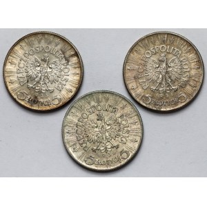 Piłsudski, 5 złotych 1935-1936 - zestaw (3szt)