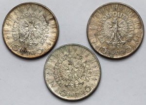 Piłsudski, 5 zloty 1935-1936 - set (3pcs)