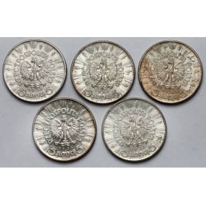 Piłsudski, 5 złotych 1934-1935- zestaw (5szt)