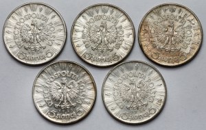 Pilsudski, 5 gold 1934-1935- set (5pcs)