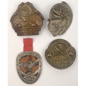 Towarzystwo Gimnastyczne Sokół Przypinki okolicznościowe 1925-1934 - zestaw (4szt)