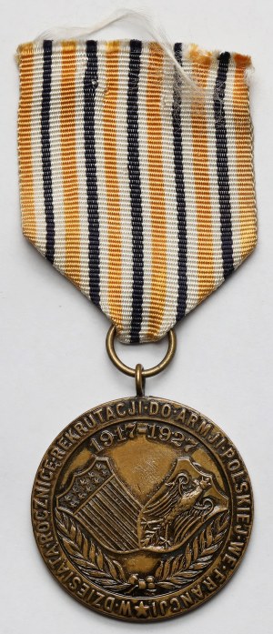 II RP, médaille commémorative des vétérans de l'armée polonaise en Amérique à l'occasion du 10e anniversaire du recrutement 1927