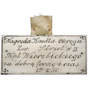 Plakietka nagrodowa 1930 - Kpt. Wierzbicki, za dobrą formę i czas