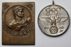 Allemagne, Médaille et plaque de sport 1936 - set (2pcs)