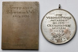 Allemagne, Médaille et plaque de sport 1936 - set (2pcs)