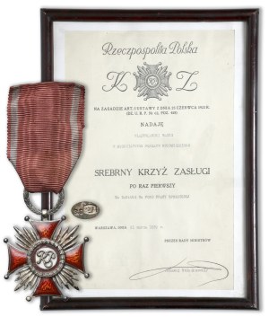 II RP, Silver Cross of Merit - Stanislaw Owczarski - in silver - with Diploma.