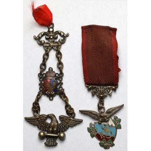 Towarzystwo Gimnastyczne Sokół”, Medal okolicznościowy i dewizka (XIX/XX w.) - zestaw (2szt)