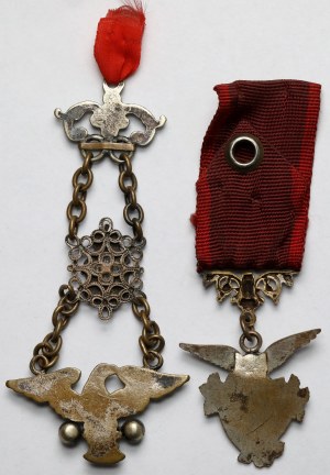 Société de gymnastique Sokol, médaille commémorative et devise (19e/20e s.) - ensemble (2pcs)