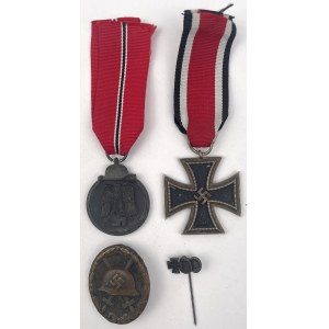 Niemcy, III Rzesza, Krzyż Żelazny 1939, Medal Kampania Zimowa 1941/1942, Odznaka za Rany i Miniatura na szpili - zestaw (4szt)