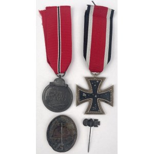Niemcy, III Rzesza, Krzyż Żelazny 1939, Medal Kampania Zimowa 1941/1942, Odznaka za Rany i Miniatura na szpili - zestaw (4szt)
