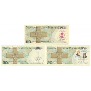 Zestaw 50 zł 1988 - z nadrukami okolicznościowymi PTN (3szt)