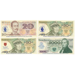 Zestaw 20, 50 i 5.000 zł 1982-1988 - z nadrukami okolicznościowymi PTN Jasło (4szt) 1