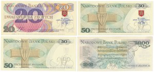 Série de 20, 50 et 5 000 zlotys 1982-1988 - avec impressions commémoratives PTN Jasło (4pcs) 1