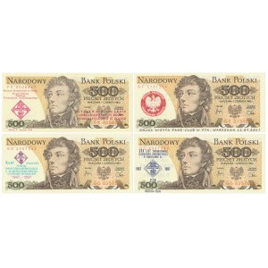 Zestaw 500 zł 1982 - z nadrukami okolicznościowymi PTN (4szt)
