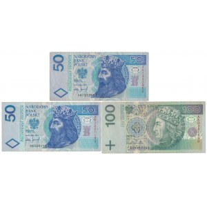 Zestaw 2x 50 zł i 100 zł 1994 - AA, AB (3szt)