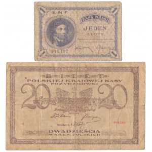 20 mkp 1919 Maj i 1 zł 1919 - zestaw (2szt)