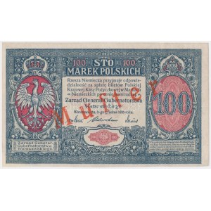 100 mkp 1916 Generał, Jednostronny WZÓR produkcyjny awersu MUSTER / DRUCKPROBE