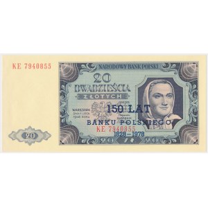 20 złotych 1948 - KE - z nadrukiem 150 lat NBP