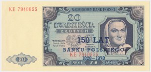 20 złotych 1948 - KE - z nadrukiem 150 lat NBP