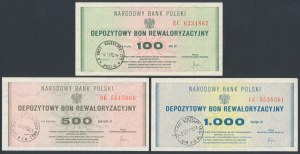 Kautionsaufwertungsscheine, 100, 500 und 1.000 PLN (3 Stück)