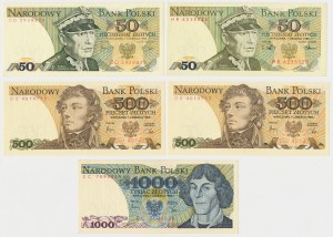 PLN 50, 500 et 1 000 1982-1988 - set (5pc)