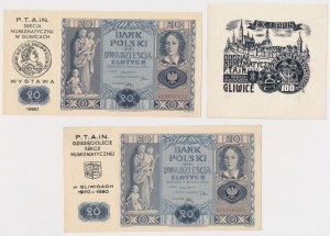 20 zloty 1936 - 2 pièces avec impressions PTNiA Gliwice et Ex Libris de PTN Gliwice